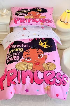 4 Piece Toddler Bedding Set for Girls,Toddler Black Girl Magic Comforter Set,Black Princess Toddler Bed Comforter Set Includes Comforter, Flat Sheet,Fitted Sheet,Pillowcase