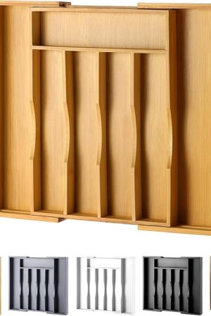 Bamboo Kitchen Drawer Organizer for Cutlery and Utensils, Natural Bamboo Wood for Flatware and Silverware