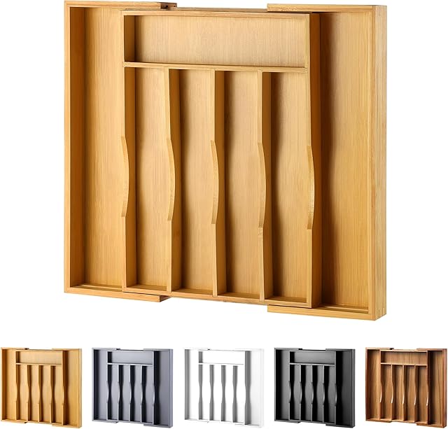 Bamboo Kitchen Drawer Organizer for Cutlery and Utensils, Natural Bamboo Wood for Flatware and Silverware