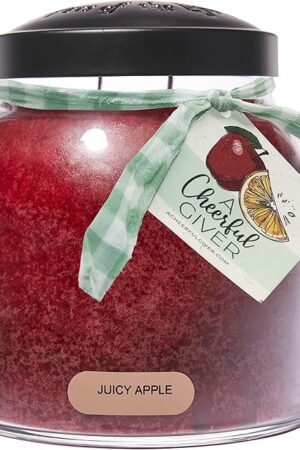 A Cheerful Giver - Juicy Apple - 34oz Papa Scented Candle Jar with Lid - Keepers of the Light - 155 Hours of Burn Time, Gift for Women, Red
