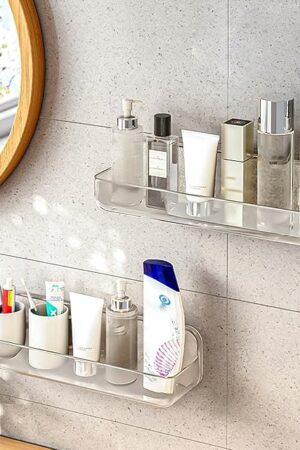 2pc Wall Mount Acrylic Adhesive Shelf Self Adhesive Organizer No Drilling