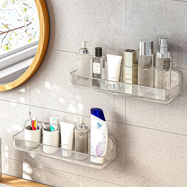 2pc Wall Mount Acrylic Adhesive Shelf Self Adhesive Organizer No Drilling
