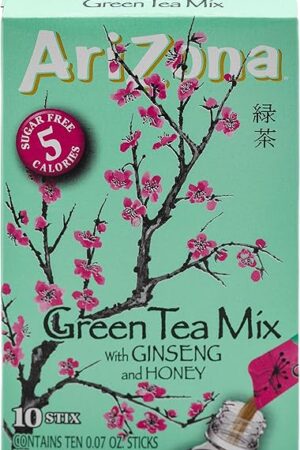 AriZona Green Tea with Ginseng Iced Tea Stix Sugar-Free, 10 Count | Low Calorie | Pack of 6 | Single Serving Drink Powder Packets | Just Add Water for a Deliciously Refreshing Iced Tea Beverage