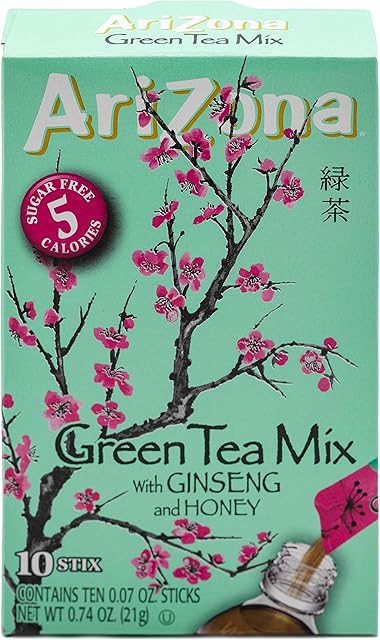 AriZona Green Tea with Ginseng Iced Tea Stix Sugar-Free, 10 Count | Low Calorie | Pack of 6 | Single Serving Drink Powder Packets | Just Add Water for a Deliciously Refreshing Iced Tea Beverage