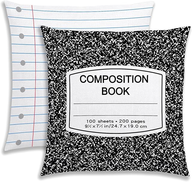 Composition Notebook Throw Pillow Covers Welcome Back to School Decorations First Day of School Home Classroom Bed Couch Sofa Decor Set of 2