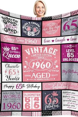 65th Birthday Gifts for Women Blanket 60"x 50", Gifts for 65 Year Old Woman, 65 Year Old/1960 Birthday Gifts for Women, 65th Birthday Gifts for Her