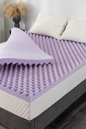 2 Inch Egg Crate Queen Memory Foam Mattress Topper, Lavender Scent Gel Infused Foam Mattress Topper for Pressure Relief, CertiPUR-US Certified Queen Bed Topper, Purple, 60"×80"