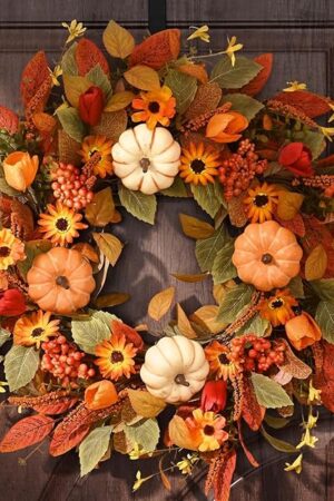 Waipfaru Fall Wreaths for Front Door Outside, 22 Inch Fall Decorations for Home, Large Autumn Wreath with Pumpkin for Indoor Outdoor Porch Thanksgiving Farmhouse Harvest Decor