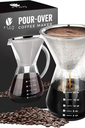 Bean Envy Pour Over Coffee Maker 5 Cup Borosilicate Glass Carafe Stainless Steel