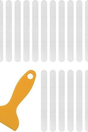 20-Pack Clear Bathtub Stickers Non-Slip, Long-Strip Shower Treads with Scraper, Peel-and-Stick Safety Decals for Tub & Shower Floor, Removable, Barefoot-Soft Grip