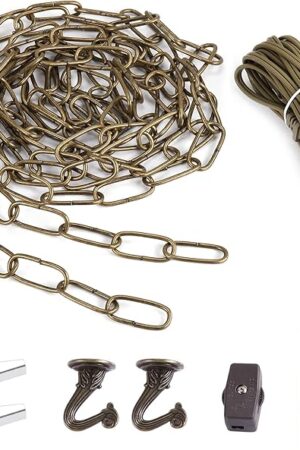 Canomo Swag Lighting Kit with 12 Feet Chandelier Chain and 15 Feet Cord, Instructions Included for Chandelier, Pendant Light, Antique Brass