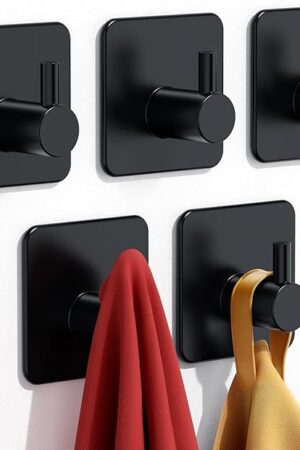 Adhesive Hooks Heavy Duty 30lb(Max) Wall Hooks, 5 Pack Self Adhesive Damage Free Towel Rack, Stainless Steel for Coat Robe, Waterproof Oilproof Rustproof for Bathroom Shower Kitchen Office