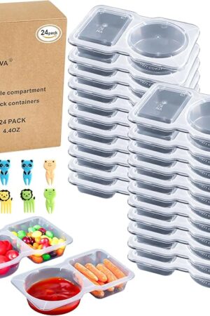 24 Pcs reusable snack containers with Lids, snack containers for kids adults10 Forks, snack pack containers - Lightweight and Stackable, Microwaveable/refrigerator safe