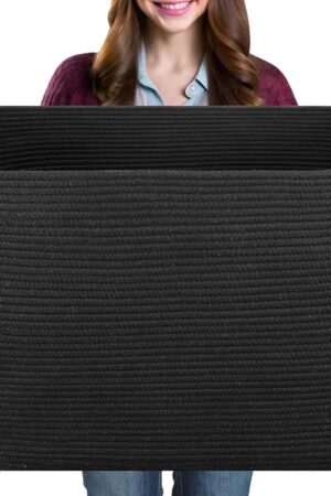108L Extra Large Blanket Basket, 24.8" x 16.2" x 16.2" Rectangle Woven Storage Baskets for Living Room, Nursery, Bedroom, Toy Basket with Handle (Black)
