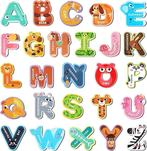 The Magnetic Letters, 26 Animal Alphabet Magnets, Fun Preschool Learning Toy, Large Fridge Magnets for Spelling Games, Ideal Educational Gift for Toddlers (Uppercase Letter)