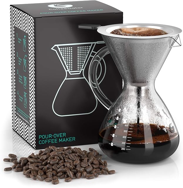Coffee Gator Pour Over Coffee Maker with Reusable Stainless Steel Filter Drip Coffee Brewer