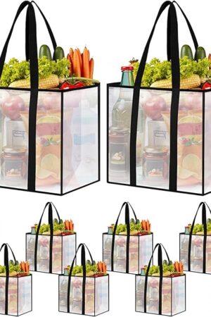 4 Pack Reusable Grocery Bags, Heavy-Duty Shopping Bags with Sturdy Handles, Water-Resistant & Foldable Organizer, Shopping Bags for Groceries, Market, Car Trunk, Multi-Purpose, 33L