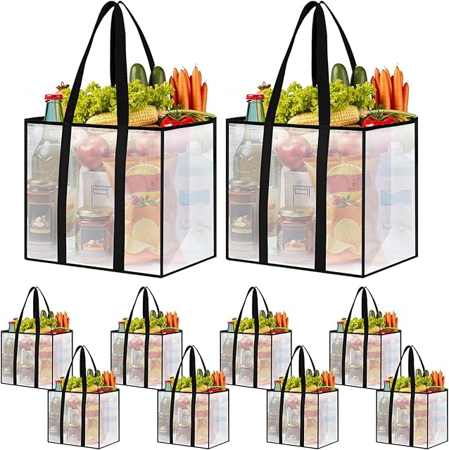 4 Pack Reusable Grocery Bags, Heavy-Duty Shopping Bags with Sturdy Handles, Water-Resistant & Foldable Organizer, Shopping Bags for Groceries, Market, Car Trunk, Multi-Purpose, 33L