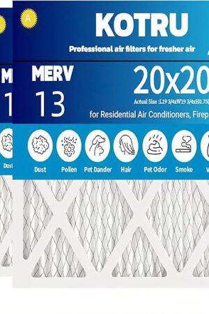 20x20x1 Air Filter MERV 13 Electrostatic Pleated Air Filter (4-Pack) for Residential Air Conditioners, Fireplaces, and HVAC (Actual Size: 19.5 x 19.5 x 0.75 inches)