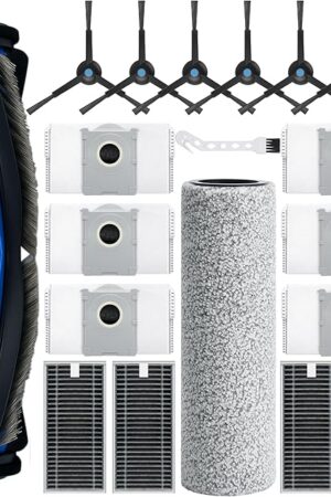 19Pcs Compatible with Ecovacs Deebot X8 Pro Omni,Yeedi S14 Plus Vacuum Cleaner Accessories Kit,1 Rubber Main Brush 4 Mop Pads 6 Side Brush 4 Hepa Filters 6 Vacuum Bags