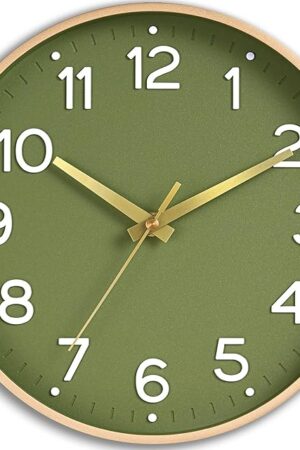 Wall Clock Green, Silent Wall Clocks Battery Operated 8 Inch-Modern Non Ticking Analog Clock Decorative for Kitchen Office Bathroom Bedroom(Gold)
