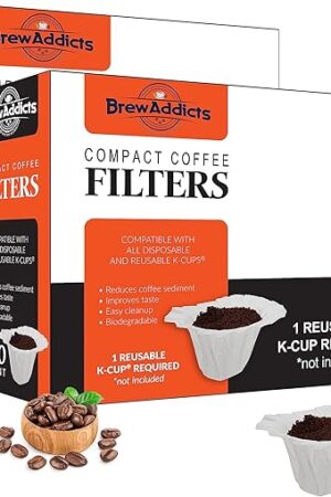 600 Paper Coffee Single-Use Filters, for Keurig Brewers and Compatible with K-Cup Pods 1.0 & 2.0 Models, White Compact Design