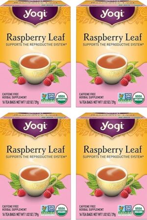 Yogi Tea Organic Raspberry Leaf Tea - 16 Tea Bags per Pack (4 Packs) - Caffeine-Free, Aids Discomfort of Menstruation - Made from Raspberry Leaves