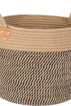 CHICVITA Wicker Laundry Basket With Handles, Storage Baskets for Decor, Rope Basket for Blankets, Toys, Clothes, Shoes, Plant Basket for Living Room, 14" X 14" X 12"
