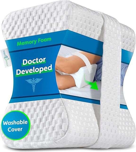 Doctor Developed Knee Pillow for Side Sleepers - Washable Cover Memory Foam Leg Pillow for Side Sleeping, Lower Back & Sciatica Pain Relief - Spine Alignment - Between Knee Hip Cushion