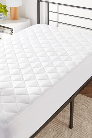Amazon Basics Hypoallergenic Quilted Mattress Topper Pad, 18 Inches Deep, Twin, White