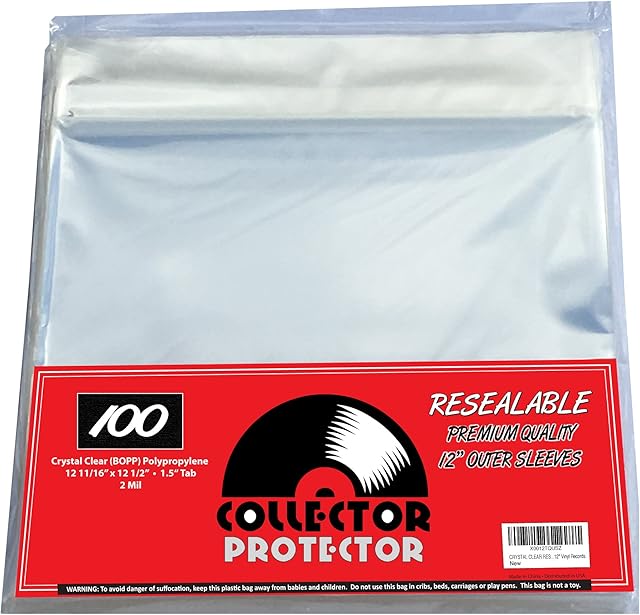 Premium Record Sleeves for Your 12" Record Covers. (100) Crystal Clear No Haze Vinyl Outer Sleeves with Resealable Flap for Complete Protection of Your Album Covers