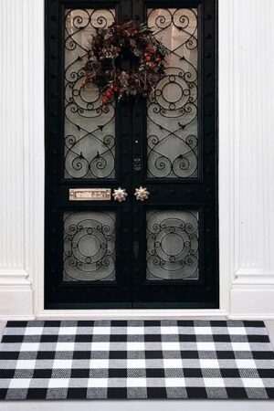 Buffalo Plaid Area Rug - 27.5x43 Inches, Black and White Checkered, Washable Cotton, Ideal for Front Porch, Kitchen, Entryway, Patio, Bathroom