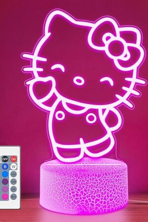 Cute Cat Night Light - Anime Charater Kitty Decor Lamp with 16 Colors Change, Remote, Dim Control, 3D Illusion LED Light for Kids Gifts Party Birthday Decoration
