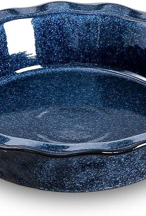 vicrays Ceramic Pie Pan for Baking - 9 inch Pie Plate, Round, Fluted and Deep Pie Dish for Tart, Pizza, Apple Pie, Quiche, Pot Pies, Cake - Reactive Glaze (Starry Blue)