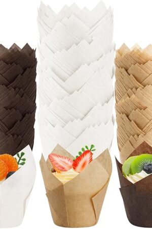 200PCS Tulip Cupcake Liners Muffin Liners for Baking Greaseproof Cupcake Wrappers Standard Size, Perfect for Parties Holidays Homemade Cupcakes and Bakery (Mixed Color)