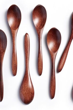 7 PCS Small Wooden Spoons, 5.8 Inch Honey Spoons for Tea, Hardwood Wooden Honey Teaspoon for Coffee, Little Tiny Wood Spoons, Bamboo Table Spoon for stirring, Wooden Spoons for Utensils Set