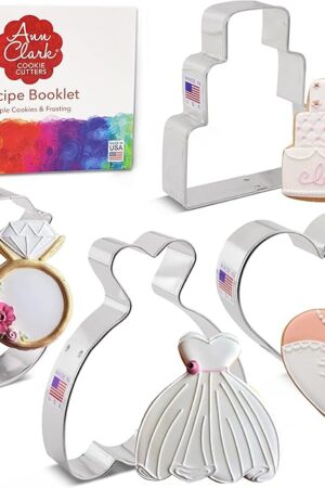 Wedding Cookie Cutters 4-Pc. Set Made in USA by Ann Clark, Wedding Dress, Wedding Cake, Diamond Ring, Heart