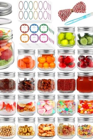 30 Pack Mason Jars 8 oz with Regular Lids and Bands, Half Pint Canning Jars, Small Glass Jars for Honey Jelly Jam Crafts
