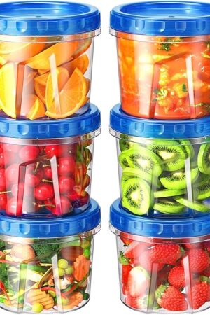 6 Pack-24 oz Freezer Storage Containers, Plastic Food Storage Containers with Twist Top Lids, BPA Free and Reusable Soup Containers with Lids, Leakproof/Microwave/Dishwasher Safe