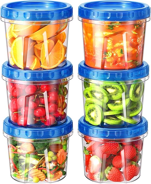 6 Pack-24 oz Freezer Storage Containers, Plastic Food Storage Containers with Twist Top Lids, BPA Free and Reusable Soup Containers with Lids, Leakproof/Microwave/Dishwasher Safe