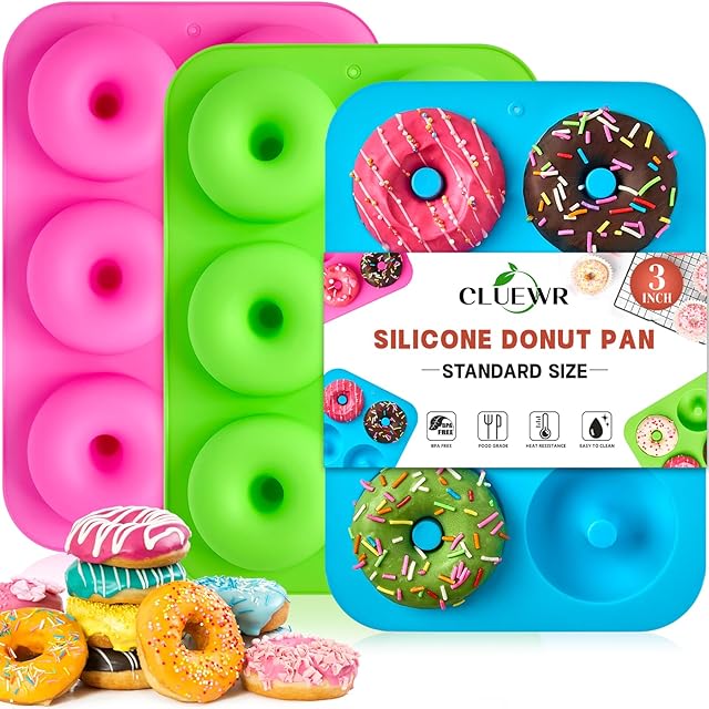 Donut Pan for Baking, 3 Pack Non-Stick Silicone Doughnut Pans 3 Inch Bagel Pans, Oven and Dishwasher Safe