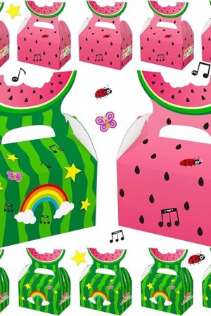 Cartoon Melon Birthday Party Supplies Goodie Bags 16 Pcs, Candy Gift Boxes for Kids Boys Girls Watermelon One In a Melon Party Decorations Favors