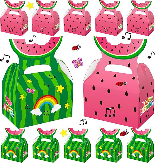 Cartoon Melon Birthday Party Supplies Goodie Bags 16 Pcs, Candy Gift Boxes for Kids Boys Girls Watermelon One In a Melon Party Decorations Favors