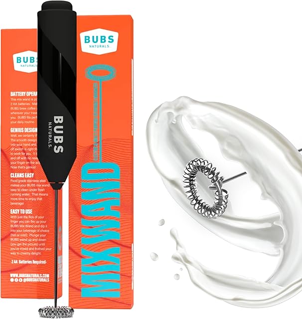 BUBS Naturals Mix Wand - Handheld Milk Frother - Lattes, Coffee, Cappuccino, Frappes, Hot Chocolate Blender - Portable Protein Powder, Omelet, Egg, Shakes, Smoothies Mixer - Food Grade Stainless Steel