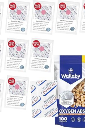 Wallaby 500cc Oxygen Absorbers - 100 Count - for Long Term Food Storage & Survival, Mylar Bags, Canning, Harvest Right Freeze Dryer, Dehydrated, and Preserved Foods - FDA Food Safe 500cc