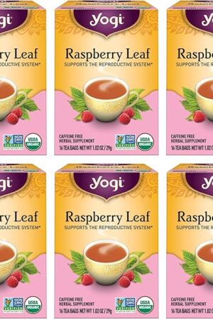 Yogi Tea Raspberry Leaf Tea - 16 Tea Bags per Pack (6 Packs) - Supports Women’s Health, Healthy Pregnancy, and Menstrual Cycles – Caffeine-Free Herbal Tea - Made from Organic Raspberry Leaves