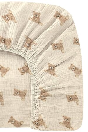 52x28 Inches Muslin Crib Sheets Fitted Crib Mattress Sheet for Baby Girls & Boys, 100% Cotton, Soft Boho Neutral Toddler Bedding Bed Sheets Fits Well Standard Size Crib Mattress 28x52 Inches