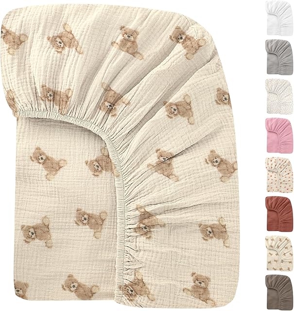 52x28 Inches Muslin Crib Sheets Fitted Crib Mattress Sheet for Baby Girls & Boys, 100% Cotton, Soft Boho Neutral Toddler Bedding Bed Sheets Fits Well Standard Size Crib Mattress 28x52 Inches
