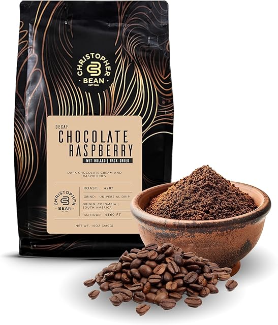 Christopher Bean Coffee - Certified Kosher - Decaf Ground Universal Drip Chocolate Raspberry Flavored Coffee with Medium Roast | Chocolate Raspberry Coffee No Sugar with 100% Arabica, No Fats, Non-GMO | 10-Ounce