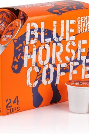 Blue Horse 'Gentle Giant' Original Coffee Pods, Medium Roast, 24ct Single Serve, Compatible with K Cups 2.0, Farm Fresh, Premium 100% Arabica Beans, Smooth Bold & Aromatic Flavor